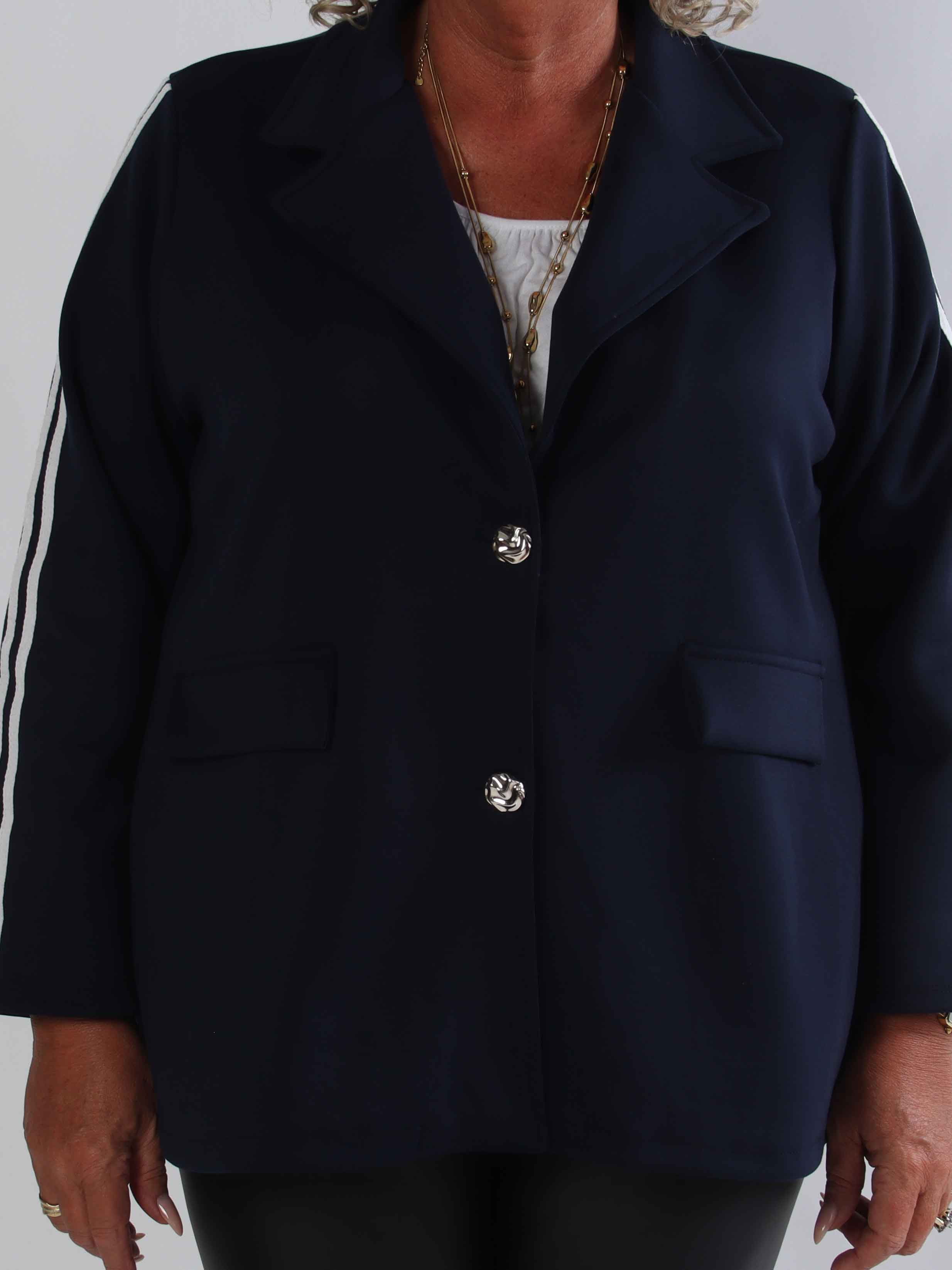 Ferrara - Plus size blazer i blød viskose med sporty hvide striber på ærmerne
